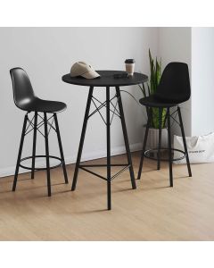Conjunto Mesa Bistrô Redonda Estrutura em Ferro Preto com Tampo Preto com 2 Banquetas Eames Preta