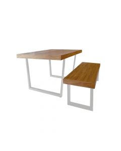 Conjunto Mesa Industrial Lanna 2,00m Ferragem Branca Com Banco Industrial Lanna