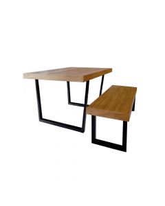 Conjunto Mesa Industrial Lanna 2,20m Ferragem Preta Com Banco Industrial Lanna