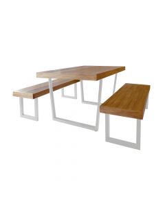 Conjunto Mesa Industrial Lanna 2,20m Ferragem Branca Com 2 Banco Industrial Lanna