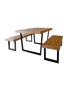 Conjunto Mesa Industrial Lanna 2,20m Ferragem Preta Com 2 Banco Industrial Lanna