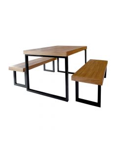 Conjunto Mesa Industrial Bernardo 1,30m Ferragem Preta Com 2 Bancos Industrial Bernardo