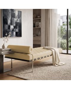 Couch Barcelona Couro Sintético Linha Premium Sala Recepção Design Clássico Luxo Moderno - Bege