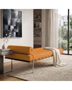 Couch Barcelona Couro Natural Linha Premium Design Clássico Sala Escritório Recepção - Caramelo
