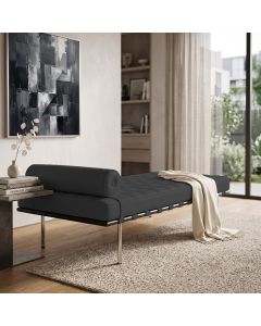 Couch Barcelona Couro Natural Linha Premium Design Modernista Sala Recepção Alto Padrão - Preto