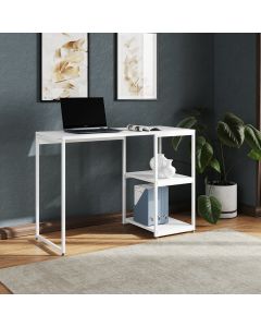 Mesa Escritório Berlim Industrial com Prateleira Ferro Branco Tampo 110x46 Branco