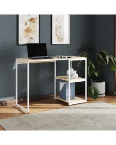 Mesa Escritório Berlim Industrial com Prateleira Ferro Branco Tampo 110x46 Off White