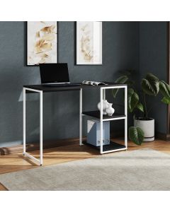 Mesa Escritório Berlim Industrial com Prateleira Ferro Branco Tampo 110x46 Preto