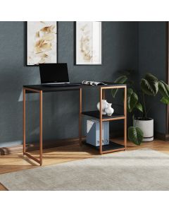 Mesa Escritório Berlim Industrial com Prateleira Ferro Cobre Tampo 110x46 Preto