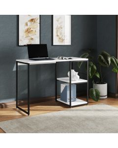 Mesa Escritório Berlim Industrial com Prateleira Ferro Preto Tampo 110x46 Branco