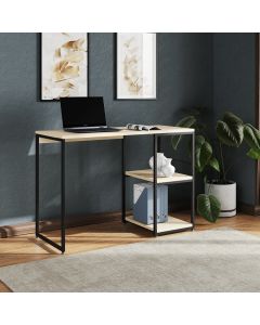 Mesa Escritório Berlim Industrial com Prateleira Ferro Preto Tampo 110x46 Off White