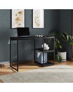 Mesa Escritório Berlim Industrial com Prateleira Ferro Preto Tampo 110x46 Preto