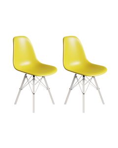 Conjunto 2 Cadeiras Eames Estilo Moderno em Ferro Branco com Assento Amarelo