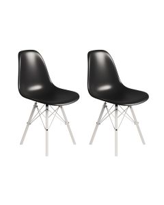 Conjunto 2 Cadeiras Eames Tubo Ferro Branco Assento Preto