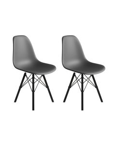 Conjunto 2 Cadeiras Eames Estilo Moderno em Ferro Preto com Assento Cinza