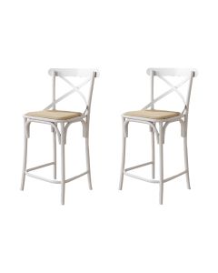 Kit 2 Banquetas Katrina Alta Resistencia e Durabilidade Baixa Assento Bege Aço Branco