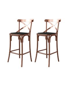 Kit 2 Banquetas Katrina com Encosto em Aço Cobre Assento em Corano para Bancada de Cozinha - Preto
