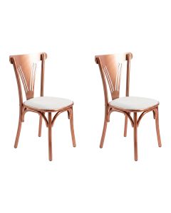 Kit 2 Cadeiras Paris Luxo Estrutura Aço Cobre Funcional para Mesa de Sala de Estar - Cobre/branca