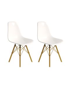 Conjunto 2 Cadeiras Eames Design Moderno Tubo de Ferro Dourado Assento Branco