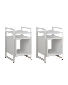 Kit 2 Mesas de Cabeceira Industrial Marrocos Ferro Branco e Tampo Branco
