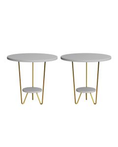 Kit 2 Mesas Laterais Redonda Industrial Italy Ferro Dourado e Tampo Branco