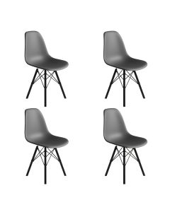 Conjunto 4 Cadeiras Eames Estilo Moderno em Ferro Preto com Assento Cinza