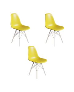 Conjunto 3 Cadeiras Eames Estilo Moderno em Ferro Branco com Assento Amarelo