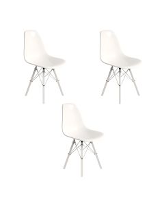 Conjunto 3 Cadeiras Eames Design Moderno Tubo de Ferro Branco Assento Branco
