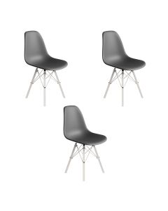 Conjunto 3 Cadeiras Eames Estilo Moderno em Ferro Branco com Assento Cinza
