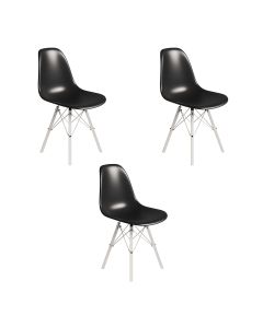 Conjunto 3 Cadeiras Eames Tubo Ferro Branco Assento Preto
