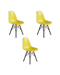 Conjunto 3 Cadeiras Eames Estilo Moderno em Ferro Preto com Assento Amarelo