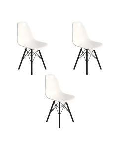 Conjunto 3 Cadeiras Eames Design Moderno Tubo de Ferro Preto Assento Branco