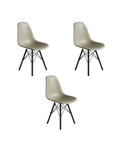 Conjunto 3 Cadeiras Eames Estilo Moderno em Ferro Preto com Assento Fendi