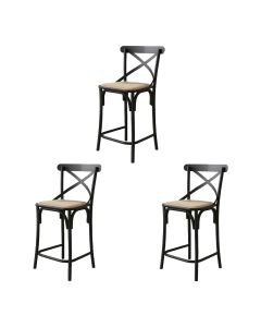 Kit 3 Banquetas Katrina Alta Resistencia e Durabilidade Baixa Assento Bege Aço Preta