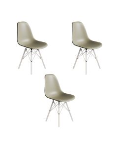 Conjunto 3 Cadeiras Eames Estilo Moderno em Ferro Branco com Assento Fendi