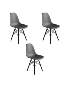Conjunto 3 Cadeiras Eames Estilo Moderno em Ferro Preto com Assento Cinza