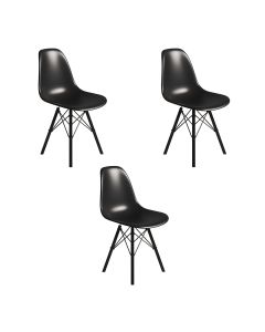 Conjunto 3 Cadeiras Eames Tubo Ferro Preto Assento Preto