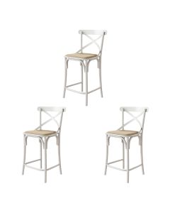 Kit 3 Banquetas Katrina Alta Resistencia e Durabilidade Baixa Assento Bege Aço Branco