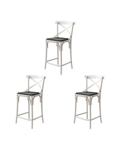 Kit 3 Banquetas Katrina Alta Resistencia e Durabilidade Baixa Assento Preto Aço Branco