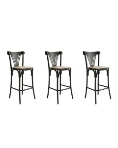 Kit 3 Banquetas Altas Paris em Aço Preto para Cozinha e Bancada Gourmet com Assento Corano - Bege