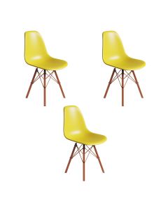 Conjunto 3 Cadeiras Eames Estilo Moderno em Ferro Cobre com Assento Amarelo