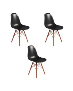 Conjunto 3 Cadeiras Eames Tubo Ferro Cobre Assento Preto