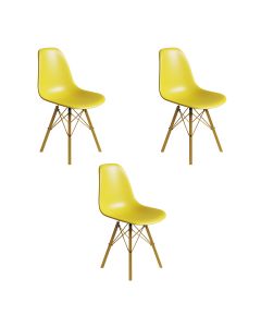 Conjunto 3 Cadeiras Eames Estilo Moderno em Ferro Dourado com Assento Amarelo