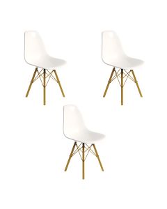 Conjunto 3 Cadeiras Eames Design Moderno Tubo de Ferro Dourado Assento Branco