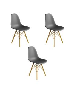 Conjunto 3 Cadeiras Eames Estilo Moderno em Ferro Dourado com Assento Cinza