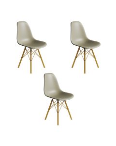 Conjunto 3 Cadeiras Eames Estilo Moderno em Ferro Dourado com Assento Fendi