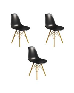 Conjunto 3 Cadeiras Eames Tubo Ferro Dourado Assento Preto