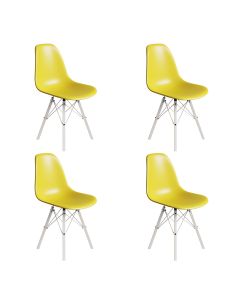 Conjunto 4 Cadeiras Eames Estilo Moderno em Ferro Branco com Assento Amarelo