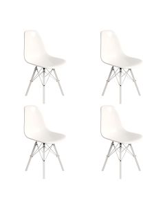 Conjunto 4 Cadeiras Eames Design Moderno Tubo de Ferro Branco Assento Branco