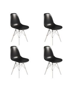 Conjunto 4 Cadeiras Eames Tubo Ferro Branco Assento Preto